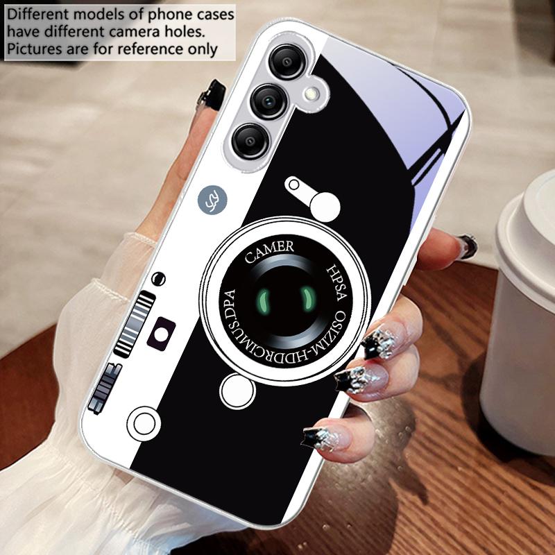 Dark green camera pattern For Samsung A 73 72 71 70 56 55 54 53 52 51 50 42 35 34 33 32 31 26 25 24 23 22 30 20 glass phone case