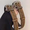Vintage Printed Ethnic Style Belt Y2k Pants Decorative Gothic PU Leather Belt  Female
