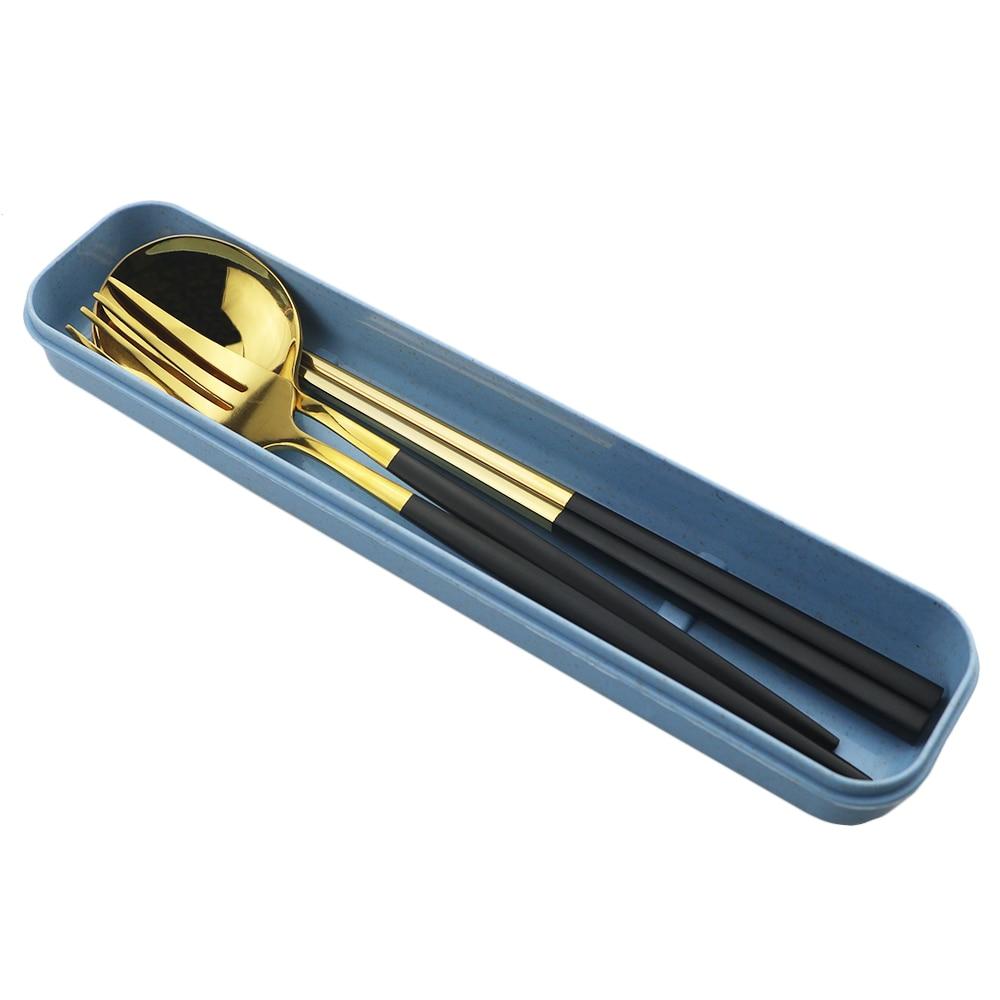 Дорожный набор столовых приборов с коробкой, набор столовой посуды из нержавеющей стали, палочки для еды, портативная вилка, набор ложек, набор кухонной посуды