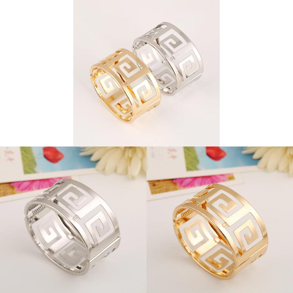 Metal Wide Cuff Bracelet With Hollow Geometric Design For Unisex Fashion Accessory