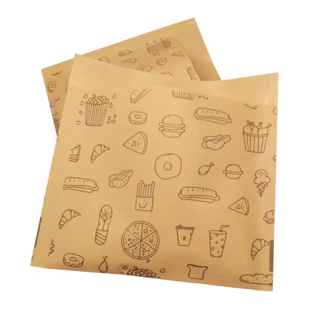 50pcs Disposable Food Packaging Bag Oil-proof French Fries Packaging Bag Snack Wrapping Paper Bread