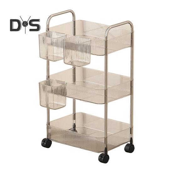 Movable Shelf with Wheels Multi-tiers Storage Rack Rolling Cart Transparent Basket Organizer Trolley for Snacks Cosmetics Bathroom