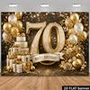 Двумерный Плоский Баннер для Вечеринки в Честь 70-летия Фон Черно-Золотая Тема С Золотыми Шарами 70 Торт Коробка для Подарка Элементы Декора Сделано из Прочного