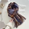 Winter New Retro Plaid Scarf Girls Versatile Thickened Warm Long Shawl Dual-purpose Double-sided Couple Scarf