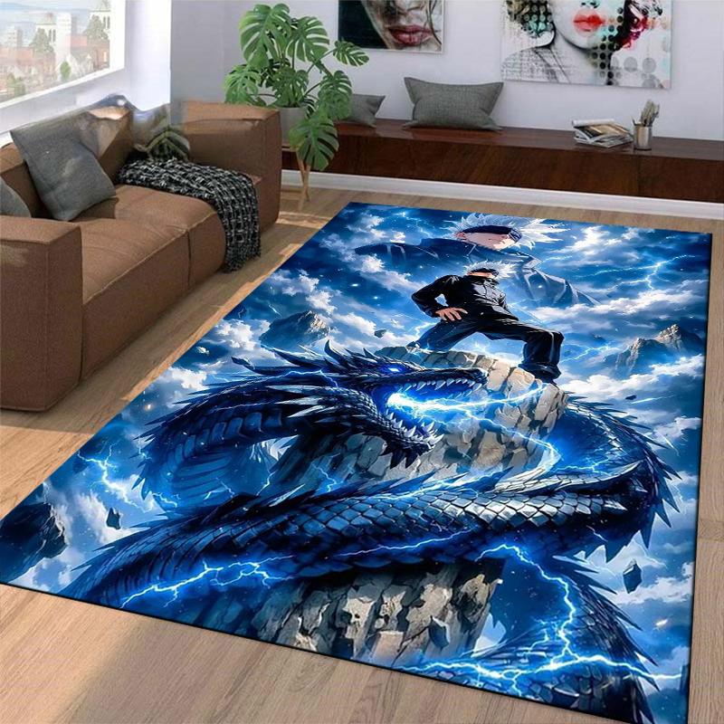 Anime Blue Lightning Dragon Design Carpet for Bedroom and Living Room Rug Suitable for use as an anti-slip for living room bedroom sofas