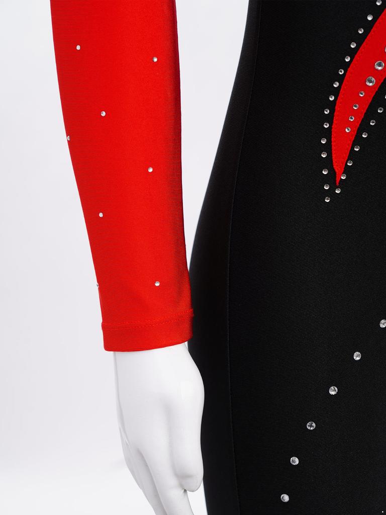 Девочки Цветной блок Гимнастический комбинезон Водолазка Длинный рукав Блестящие стразы Боди Комбинезон На все тело