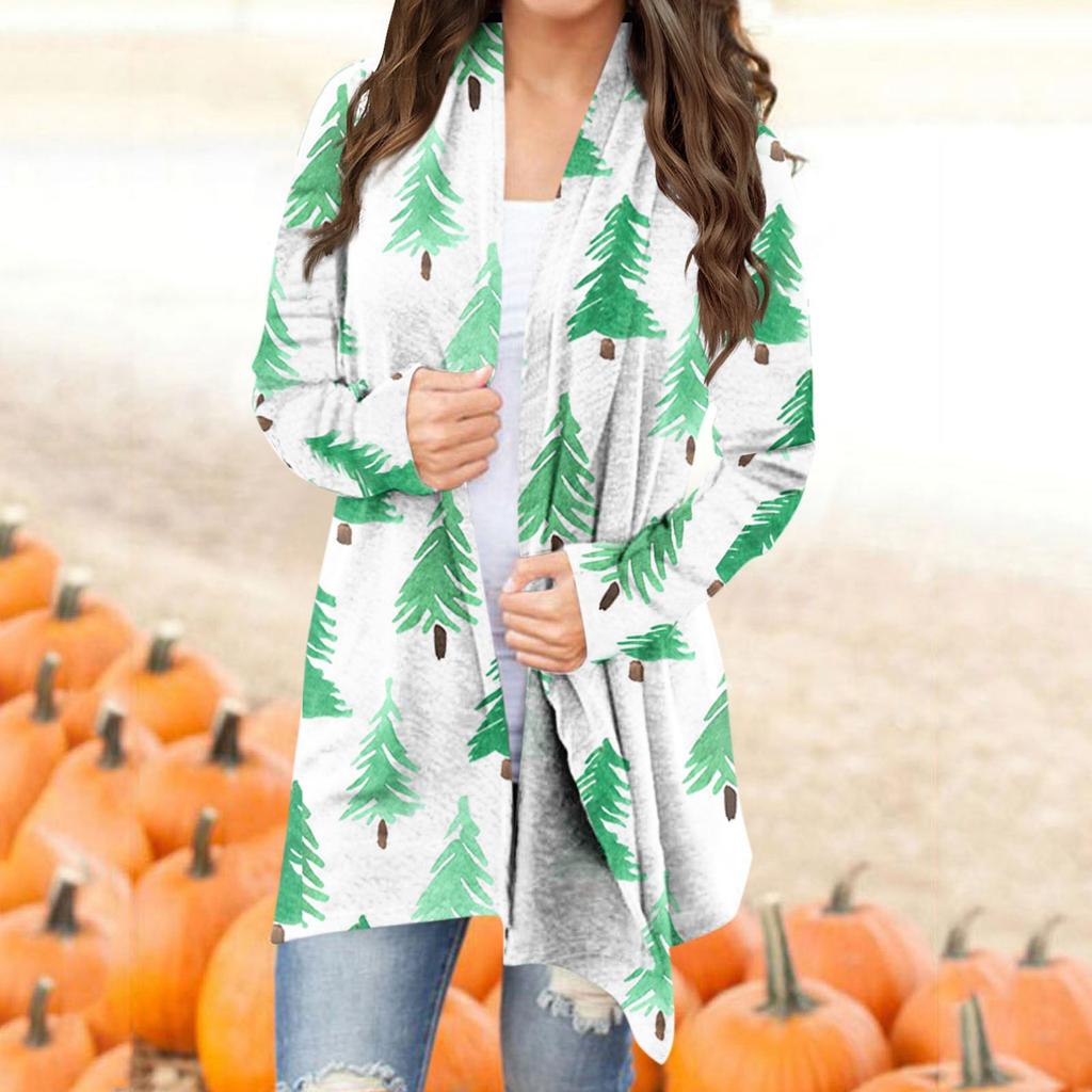 Женская модная рождественская куртка с принтом, повседневный кардиган с длинным рукавом, пальто