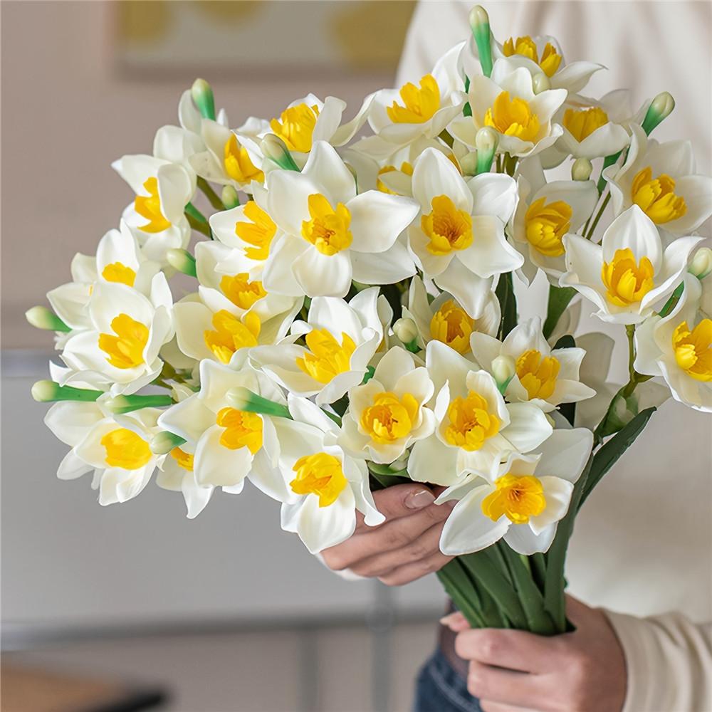3/5 Pack Artificial Daffodil Swags Plastic Faux Narcissus Flower Bundle for Home Decor