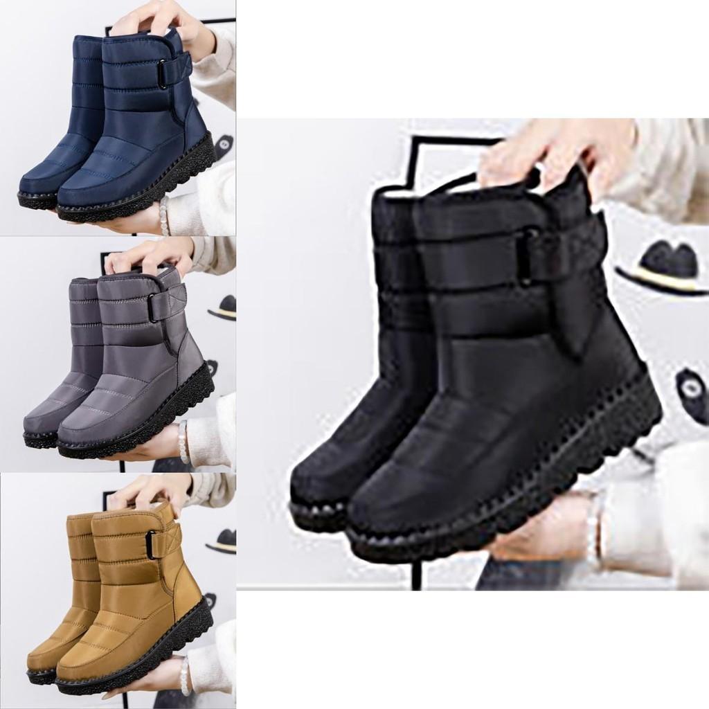 Ladies' Waterproof Snow Boots European Size 44 Magic Tape Closure Breathable Canvas Upper Slip-resistant Rubber Sole Ideal For Winter