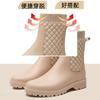 Дизайнерские резиновые сапоги Женская водонепроницаемая обувь Непромокаемые женские резиновые дождевики с розовым мехом Женские галоши Нескользящие дождевые сапоги без застежки