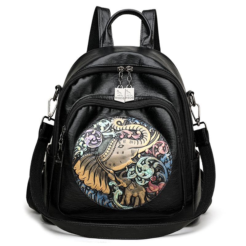Женский рюкзак с вышивкой, многоцелевой кожаный рюкзак, школьный рюкзак для студентов