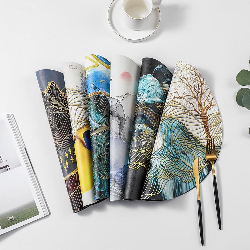 Round PVC Heat-Resistant Table Mat With Zen-Inspired Print New Chinese Style Dining Coaster Home Restaurant Use