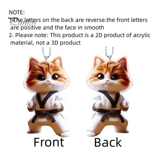 Подвесное украшение в виде кота кунг-фу для дома, рождественской елки, зеркала заднего вида автомобиля, 2D, плоского акрилового котенка, подвесное украшение в виде мультяшного животного