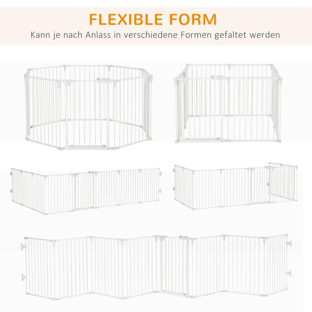 Puppy Playpen 8-Piece, Foldable 60 x 76 cm Puppy Play Pen with Door, Dog Gate for Small, Medium-Sized Dogs, Enclosure for Door, Fireplace, Stairs