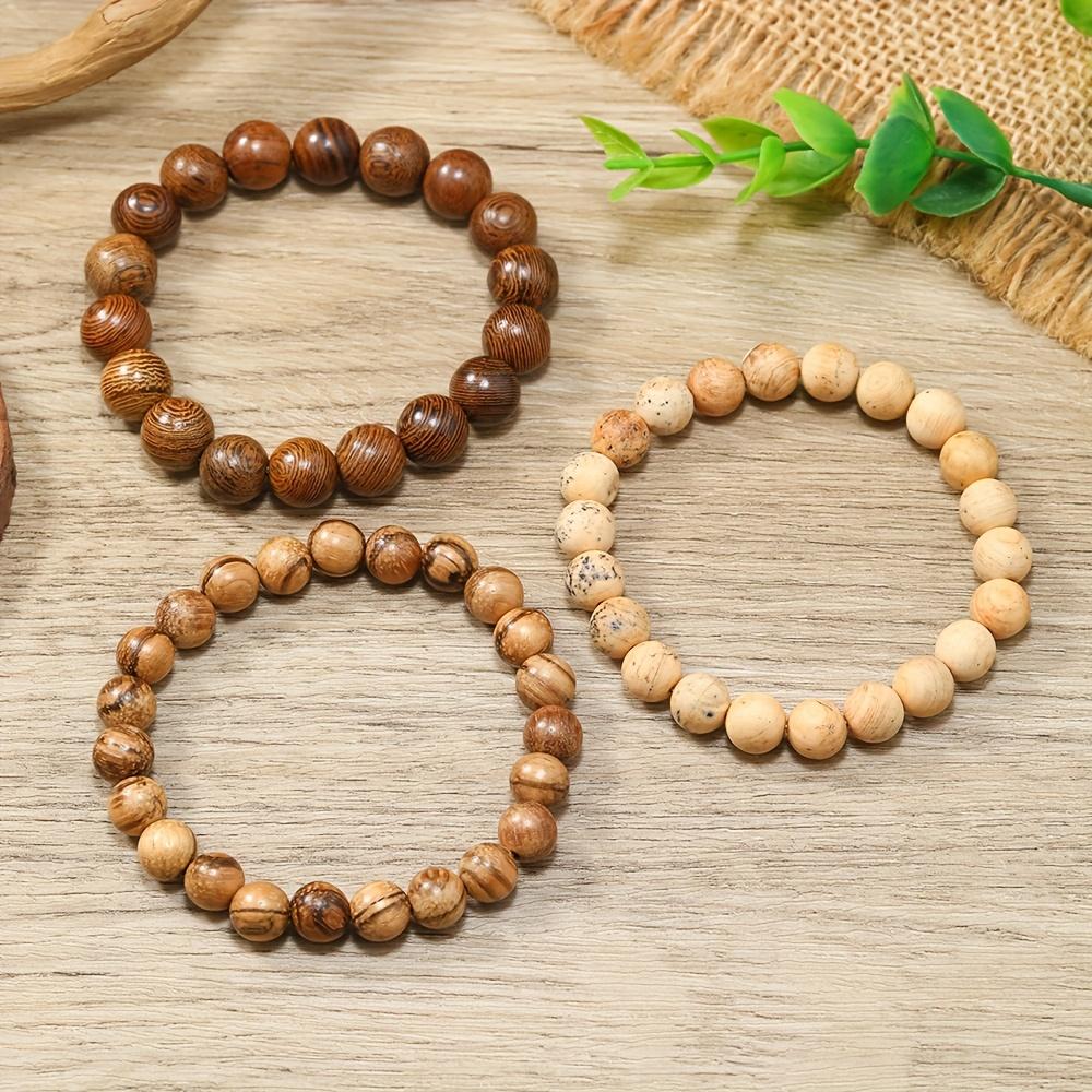 European and American fashion natural wood bead and turquoise elastic bracelet handmade3Set of wooden bead bracelets and accessories