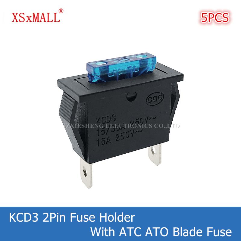 5PCS KCD3 2Pin Medium Standard Auto Fuse Holder 15A/30A 250V 16A Clamp Embedded Fixed Panel Mounting With ATC ATO Blade Fuse Fuse Holders1
