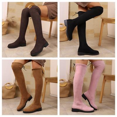 2025 новые осенне-зимние ботфорты женские универсальные и тонкие эластичные сапоги на среднем каблуке высокие сапоги на толстом каблуке длинные сапоги женские сапоги