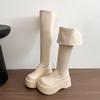 Fashion Platform Flats Women Over The Knee Snow High Boots Brand Fad High Heels Shoes Winter 2025 Trend Goth Leather Shoes Botas Mujer