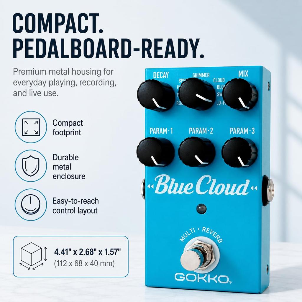 Blue Cloud Педаль эффектов для гитары 9 режимов реверберации Стерео True 9В DC GK-71 Мульти-реверберация – (Комната, Зал, Тарелка, Весна, Мерцание, Облако, Цветение, Набухать, Лоу-фай) –