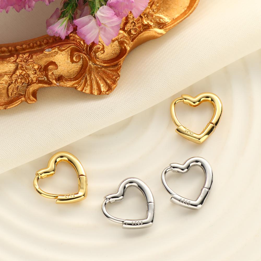 Women Gift Small S925 Studs Hoop Earrings Hypoallergenic Heart Shaped