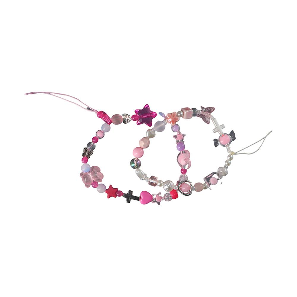 Heart Star Cellphone Strap Pink Pearl Cool Girl Phone Chain Lovely Y2k Phone Lanyard Jewelry Gift