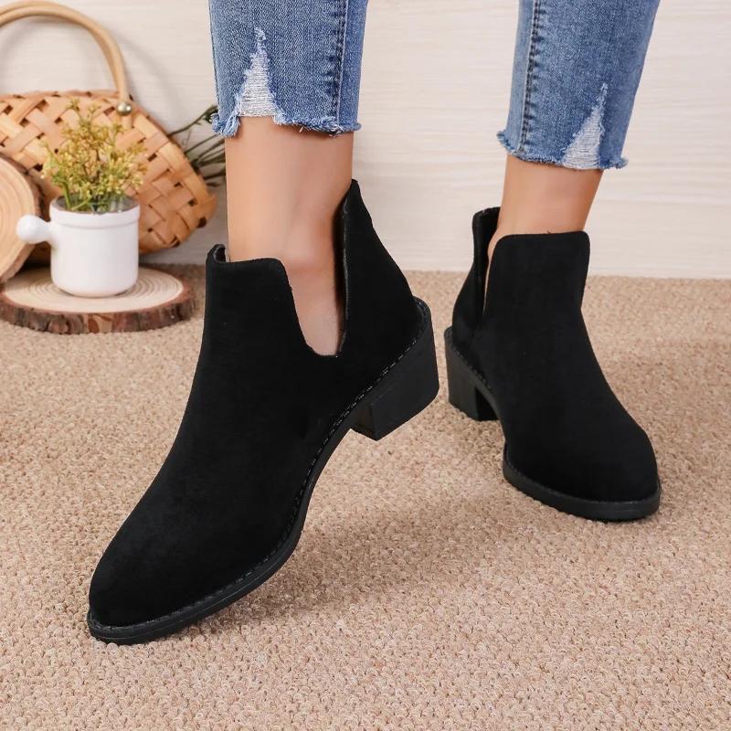 Женские остроносые ботинки челси на высоком каблуке, осенние повседневные ботильоны из искусственной кожи с острым носком, женские туфли на толстом каблуке