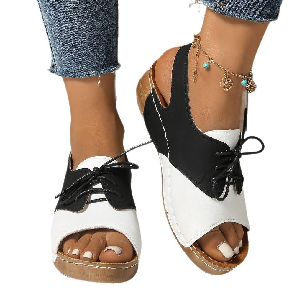 Foreign trade breathable wedge sandals 2025 solid color women's shoes 2025 new summer casual beach women's sandals