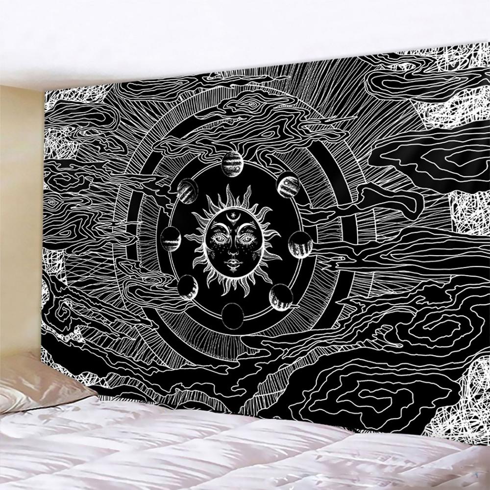 Mandala Black and White Sun and Moon Tapestry Mystical Witchcraft Divination Wall Hanging Hippie Wall Hanging Home Decoration