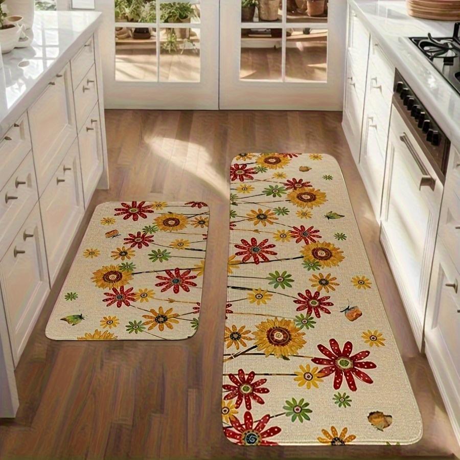 1Pcs Spring Sunflower Pattern Floor Mat Modern Kitchen Polyester Rug, Non-Slip Colorful Indoor Carpet, For Home Bathroom Bedroom Living Room Decor