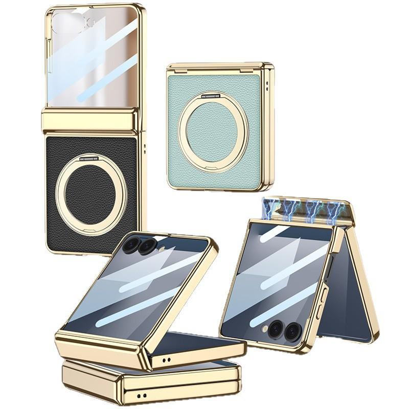 Galaxy Z Flip7 Electroplated Magnetic Case With 360 Rotating Stand Wireless Charging Compatible