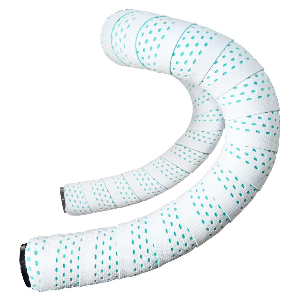 EVA Silicone Bicycle Road Bike Drop Handlebar Tape with End Plugs and Right Stainless Steel + (Left Set) White/Celeste