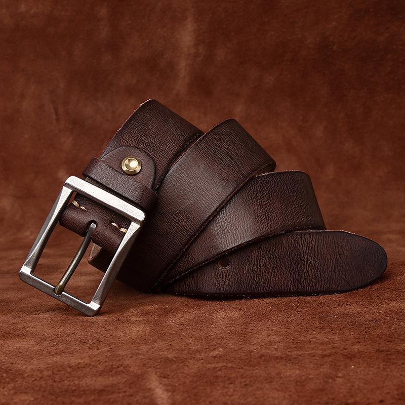 Ремень из натуральной кожи с пряжкой в стиле ретро, мужской, повседневный, для джинсов, с толстым первым слоем, в стиле тяжелой промышленности