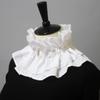 Vintage Detachable Double Layer Ruffled False Collar for Women Victorian Renaissance Button High Neck Ruff Party Costume