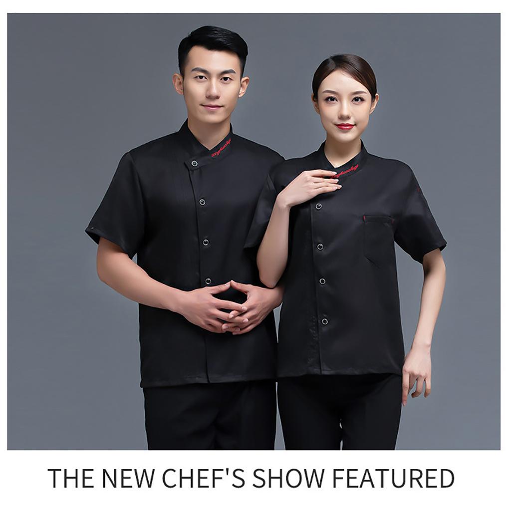 Поварской китель с коротким рукавом, с надписью, униформа повара, пуговицы, плиссированный костюм, кейтеринг, модные кухонные принадлежности для кофейни