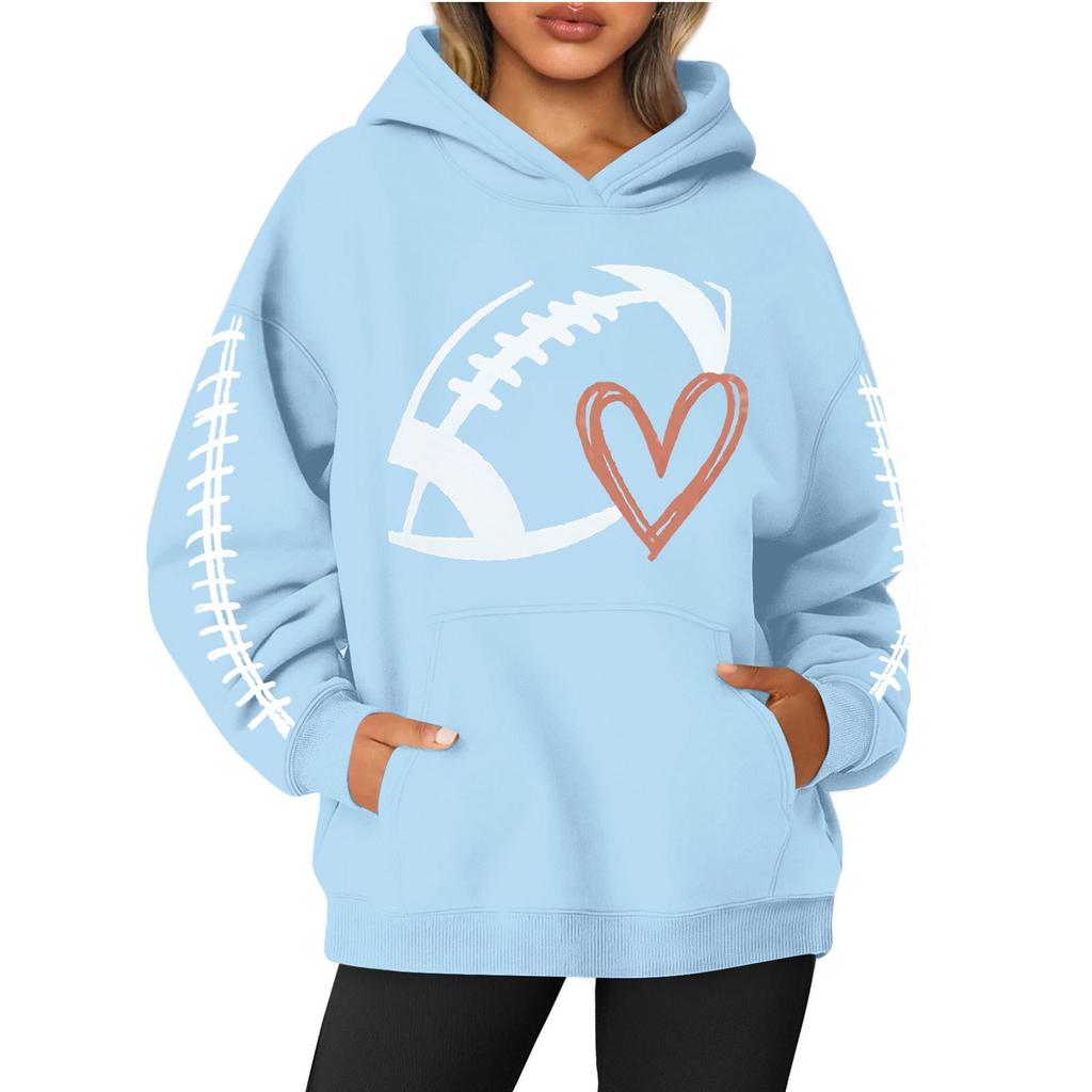 Women's Round Neck Long Sleeve Rugby Print Top Hoodie