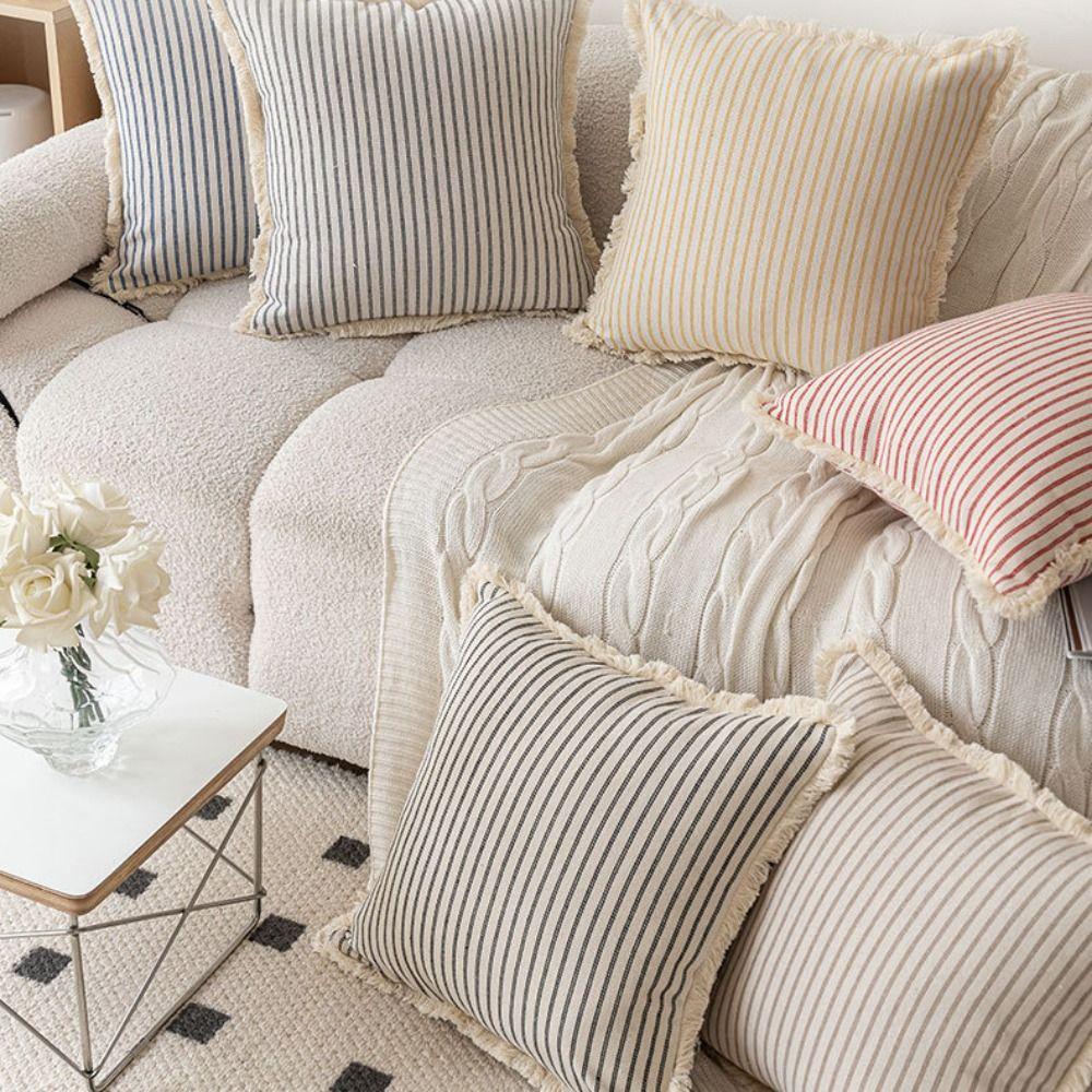 Linen Striped Throw Pillow Cover Nordic Style Cushion Cover Back Cushion Cover  Living Room