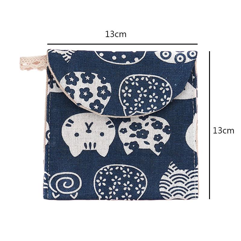 Women Portable Sanitary Napkin Tampon Storage Bag Cotton Travel Makeup Storage Bag Literary Zipper Coin Purse Sundries Storage#w
