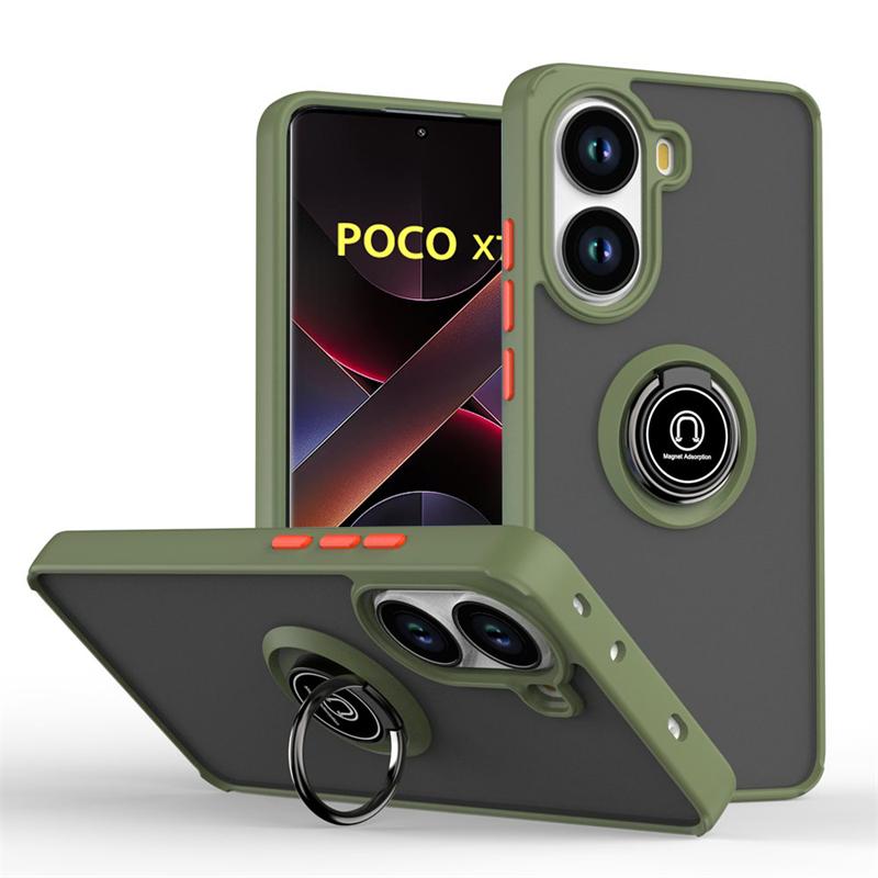 Бронированный магнитный чехол для Poco X7 X6 F7 Pro F6 F5 противоударный матовый чехол-подставка с кольцом для телефона для Poco M7 M6 Pro 5G задняя крышка
