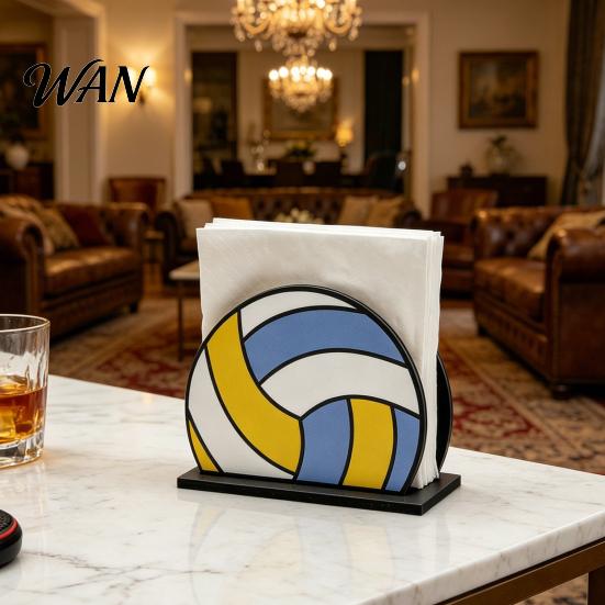 One-hand Paper Towel Dispenser Sports Ball Napkin Holder for Table, Freestanding Wooden Dispenser, Football Tabletop Tissue Theme Birthday Party