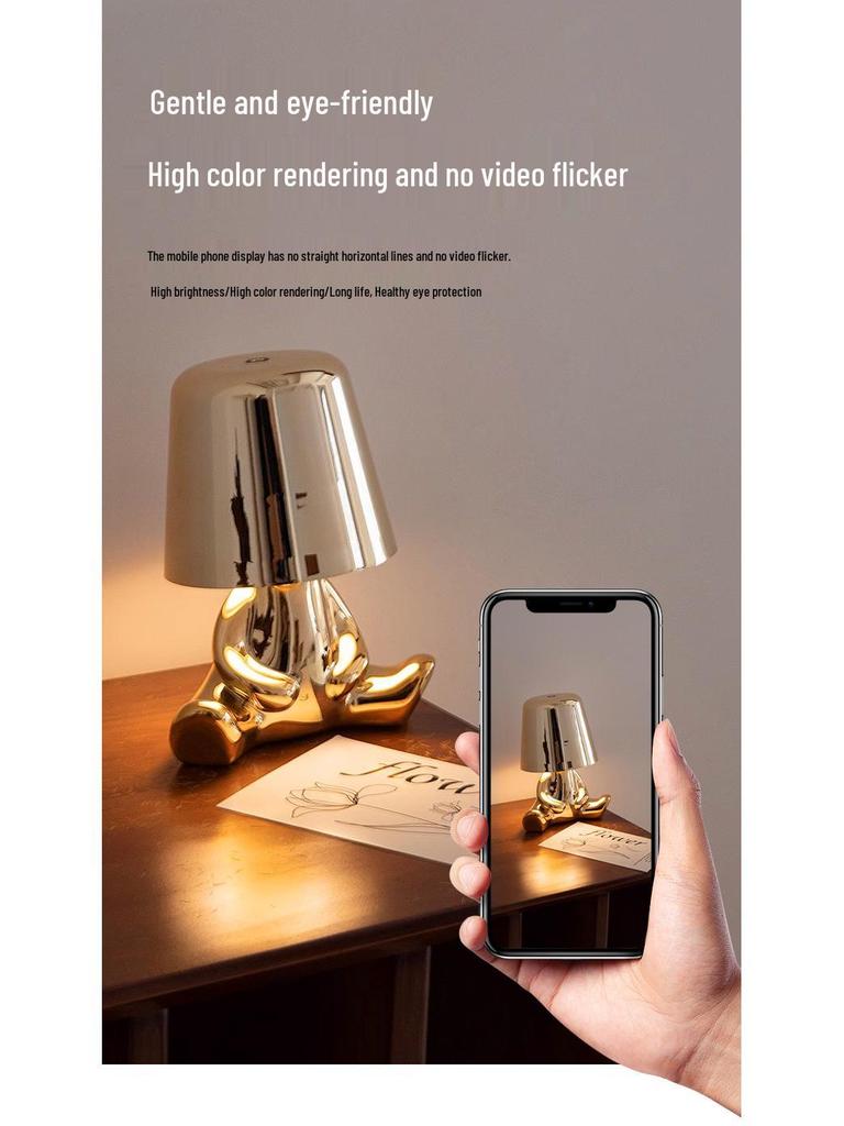 Creative Thinker Electroplated Gold Table Lamp: Rechargeable Night Light & Bedroom Ornament
