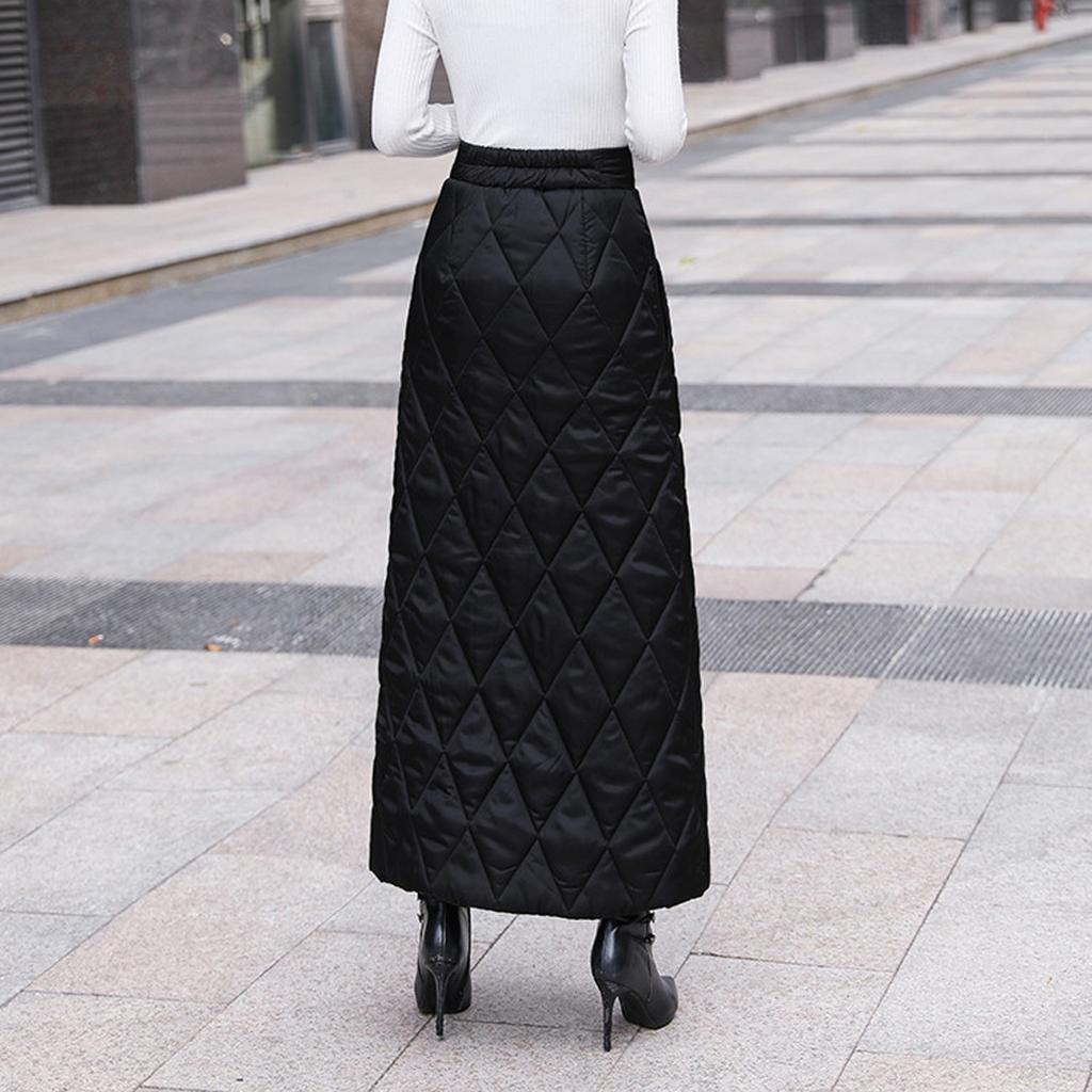 Женская зимняя хлопковая черная юбка с утолщенной длинной юбкой