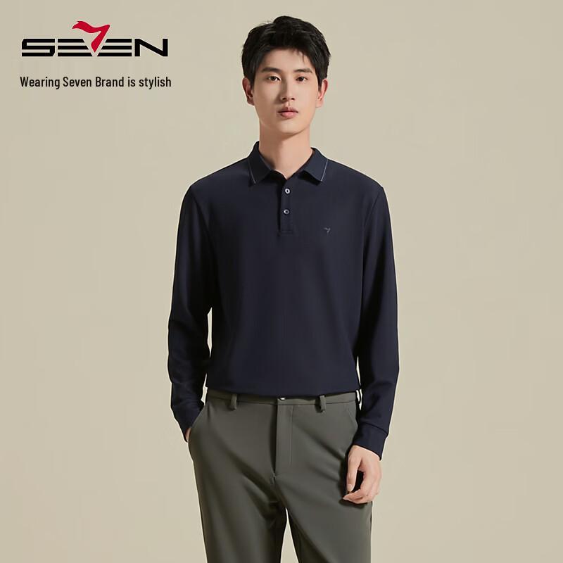 SEVEN Men's 10A Antibacterial Waffle Brushed Long Sleeve Polo Shirt