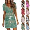 Женские модные повседневные платья с V-образным вырезом и коротким рукавом, на завязках, с пайетками