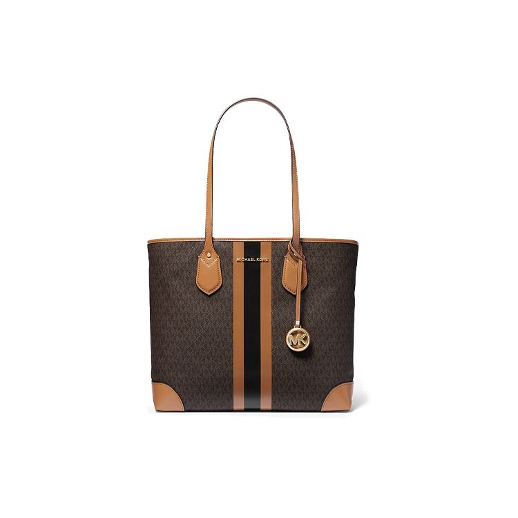 Michael Kors MK Eva Сумка-тоут с цветочным логотипом, полосками и цветовыми блоками, открытая, женская, цвет желудево-коричневый, 30T9GV0T7B-BRN-ACORN
