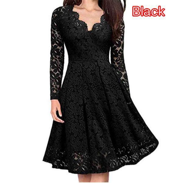 Женское кружевное платье, новое сплошное цветное платье с v-образным вырезом и длинным рукавом, большие качели, тонкая юбка-миди, женские осенние и зимние вечерние модные платья