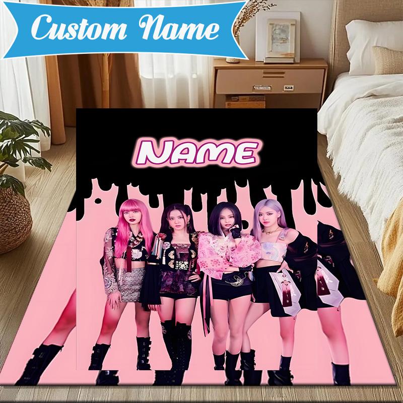 Custom Name Pink Kpop Fashion Rug for Living Room, Game Rooms, Office, Bedroom, Floor Mat Playful Design, fan gifts Christmas decor