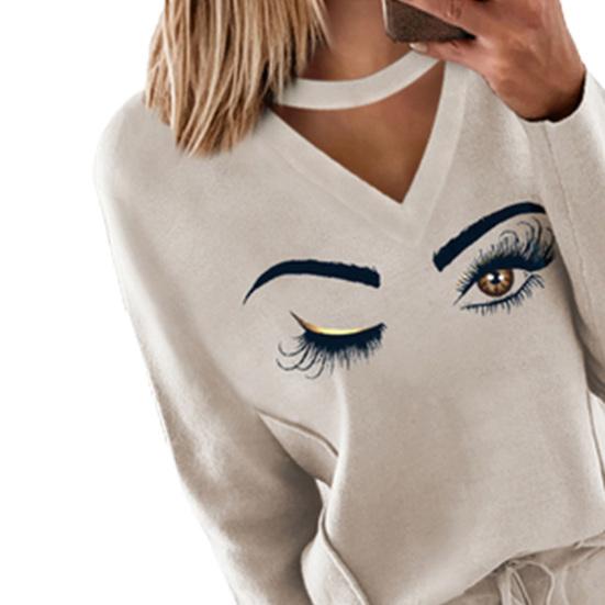 Женский наряд с принтом глаз, повязка на щиколотке, комплект из двух предметов, толстовка с принтом сердца и бусинами, брюки с эластичной резинкой на талии, уличная одежда