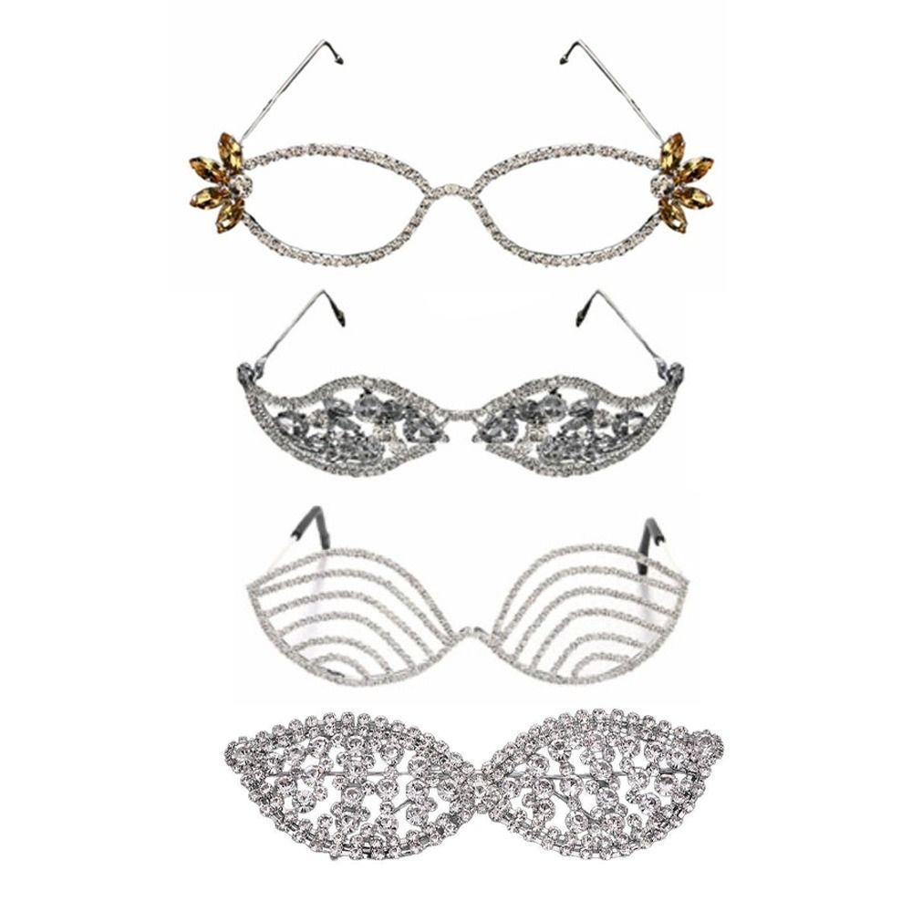 Vintage Rhinestone Eyeglass Frame Irregular Exaggerate Eyeglasses Face Eyewear Decoration  Gift