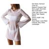 Women's Sexy Sheer Mesh Swimsuit Cover Up Round Neck Long Bell Sleeves Beach Bodycon Mini Dress Summer Bikini Cover-up
