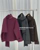 Women's Short Black Plum Purple Double-Sided Cashmere Wool Coat with Scarf Style, Korean Loose Fit